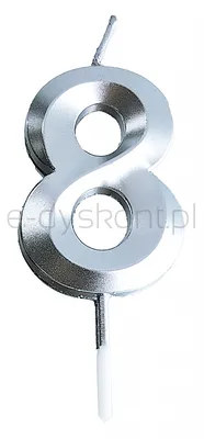 Świeczka Part Go, cyfra 8, 4,8cm, srebrna