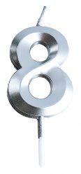 Świeczka Part Go, cyfra 8, 4,8cm, srebrna