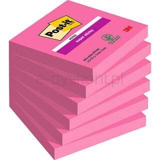 Post-It Karteczki samoprzylepne Super sticky, (654-6SS-PNK), 76x76mm, 1x90 kart., fuksja