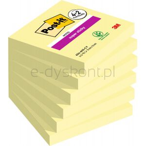Post-It Karteczki samoprzylepne Super Sticky (654-P6SSCY-EU), 76x76mm, 4+2x90 kart., żółte, 2 bloczki GRATIS