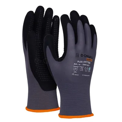 Donau Rękawice Safety Flex-Dotted, Kat. Ii, Rozm. 7, Szare
