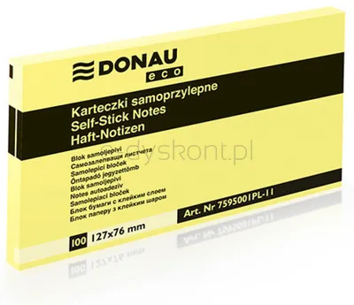 Donau Bloczek Samoprzylepny Eco, 127X76Mm, 1X100 Kart., Jasnożółty 