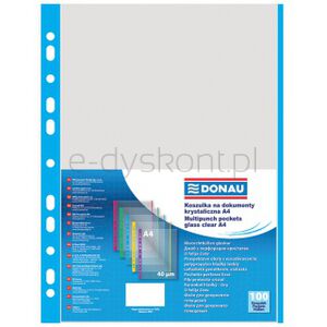 Donau Koszulki na dokumentyPP, A4, krystal 40mikr kolorowy brzeg - niebieski, 100szt.