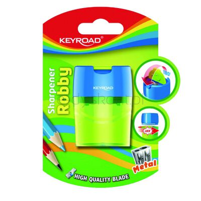 Keyroad Temperówka metalowa Robby, podwójna, z pojemnikiem, blister, mix kolorów