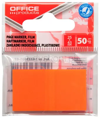 Office Products Zakładki Indeksujące Pp, 25X43Mm, 1X50 Kart., Zawieszka, Pomarańczowe 