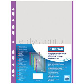 Donau Koszulki na dokumentyPP, A4, krystal 40mikr kolorowy brzeg - fioletowy, 100szt.
