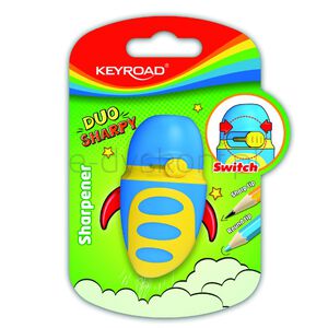 Keyroad Temperówka plastikowa Duo Sharpy, wielofunkcyjna, pojedyncza, z pojemnikiem, blister, mix kolorów