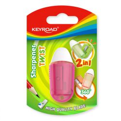 Keyroad Keyroad Temperówka plastikowa z gumką, pojedyńcza, Twist, blister, mix kolorów