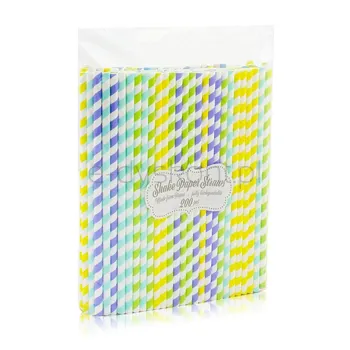 Słomki Papierowe. Shake Miks Kolorów Paski, 8X252Mm / 200 Szt.