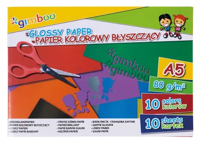 Zeszyt papierów kolorowych błyszczących Gimboo, A5, 10 kartek, 80gsm, mix kolorów