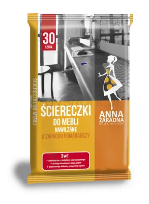 Ściereczki nawilżane Anna Zaradna, do mebli, o zapachu pomarańczy, 30szt, białe chusteczki
