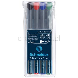 Schneider Zestaw foliopisów permanentnych Maxx 224, M, 1,0mm, 4 szt., miks kolorów [BIURO]