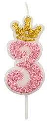 Świeczka PARTY GO, cyfra 3, 6,8cm, różowa