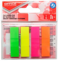 Office Products Zakładki indeksujące papier Pp, 12X43Mm, 4X35 Kart., Zawieszka, Mix Kolorów Neon