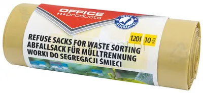 Office Products Worki na śmieci domowe do segregacji plastiku, mocne (LDPE), 120l, 10szt., żółte