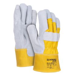 Rękawice robocze Donau SAFETY DS-DOKBASIC, doker, dwoina bydlęca, rozm. 10,5/XL, szaro-żółte