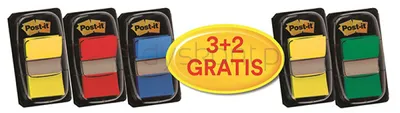 Post-It Zakładki Indeksujące (680-P5), zestaw promocyjny, 25,4x43,2mm, 3x50+ 2x50 GRATIS, mix kolorów