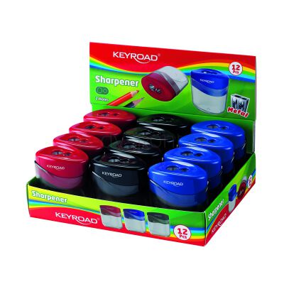 Keyroad Temperówka plastikowa, podwójna, z pojemnikiem, display, mix kolorów
