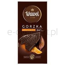 Wawel Czekolada Premium Gorzka 64% cocoa Skórka z pomarańczy 90g