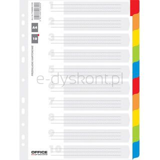 Office Products Przekładki karton, A4, 227x297mm, 10 kart, lam. indeks, mix kolorów [BIURO]