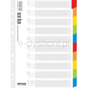 Office Products Przekładki karton, A4, 227x297mm, 10 kart, lam. indeks, mix kolorów