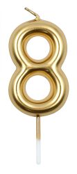 Świeczka Part Go, cyfra 8, 6cm, złota