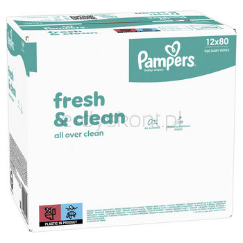 Pampers Fresh Clean Chusteczki Nawilżane Dla Dzieci, 12 Opakowań po 80 szt. Chusteczek