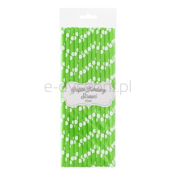 Słomki Papierowe Pistacjowe W Białe Groszki, 6X197Mm / 24 Szt.