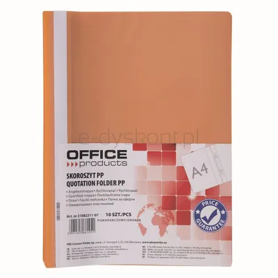 Office Products Skoroszyt, 120/180 Mic, Pp, Pomarańczowy 