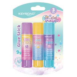 Keyroad Klej w sztyfcie Pastel, PVP, 9g, 3 szt., blister, mix kolorów