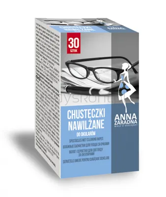 Chusteczki nawilżane ANNA ZARADNA, do okularów, 30 saszetek, białe chusteczki