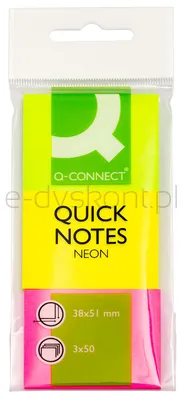 Q-Connect Bloczek Samoprzylepny 38X51Mm, 3X50 Kart., Neon, Mix Kolorów