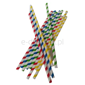 Słomki Papierowe  Typu Shake Kolorowe Paski -Opakowanie 50Szt. Horeca Polska