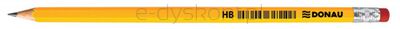 Ołówek drewniany z gumką DONAU, HB, lakierowany, żółty