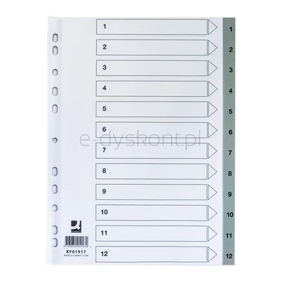 Q-Connect Przekładki Pp, A4, 225X297Mm, 1-12, 12 Kart, Szare 