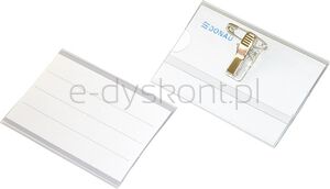 Identyfikator DONAU, z klipsem i agrafką, otwór z boku, transparentny