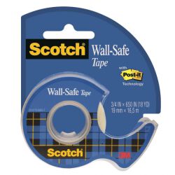 Scotch Taśma Klejąca Wall-Safe, Bezpieczna Dla Ścian, Na Podajniku, 19Mm, 16,5M, Transparentna