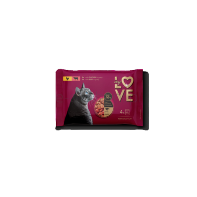 My Love Zestaw pełnoporcjowa karma w saszetkach dla dorosłych kotów z kurczakiem i wołowiną 4 x 85 g