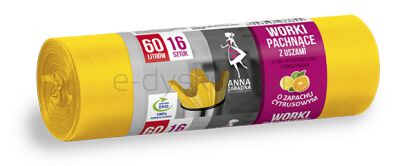 Anna Zaradna Worki na śmieci z uszami zapach cytrusów, 60 l, 16 szt., żółty