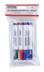 Zestaw 4 Markerów Z Gąbką Magnetyczną Office Products, Do Tablic Suchościeralnych, Mix Kolorów