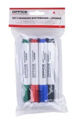 Zestaw 4 Markerów Z Gąbką Magnetyczną Office Products, Do Tablic Suchościeralnych, Mix Kolorów