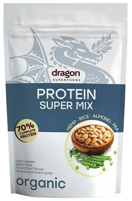 Dragon Superfoods Białko Super Mix, 70% Białka Z Amino Kwasami, Wegańskie, Bezglutenowe Bio 500 G