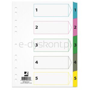 Q-Connect Przekładki Mylar, karton, A4, 225x297mm, 1-5, 5 kart, lam. indeks, mix kolorów