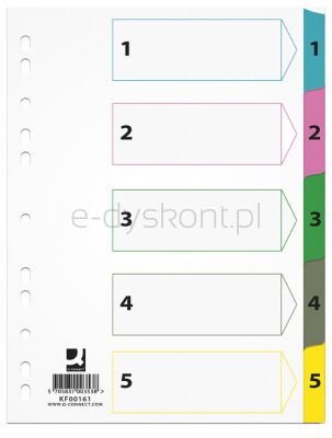 Q-Connect Przekładki Mylar, karton, A4, 225x297mm, 1-5, 5 kart, lam. indeks, mix kolorów 