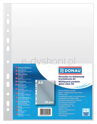 Donau Koszulki na dokumenty Pp, A4, Krystal, 50Mikr., 25Szt.