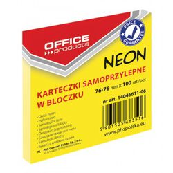 Office Products Bloczek Samoprzylepny76x76mm, 1x100 kart., neon, żółty