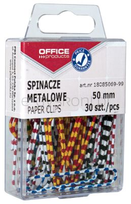 Office Products Spinacze metalowe Zebra, Powlekane, 50Mm, W Pudełku, 30Szt., Mix Kolorów