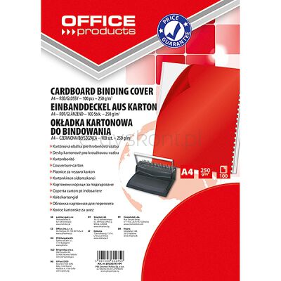 Office Products Okładki Do Bindowania Karton, A4, 250Gsm, Błyszczące, 100Szt., Czerwone 