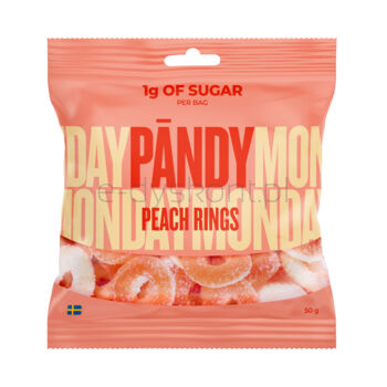 PANDY Peach Rings - błonnikowe żelki bez cukru 45% mniej kalorii, brzoskwinia 50g