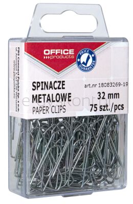 Office Products Spinacze metalowe, 32Mm, W Pudełku, 75Szt., Srebrne